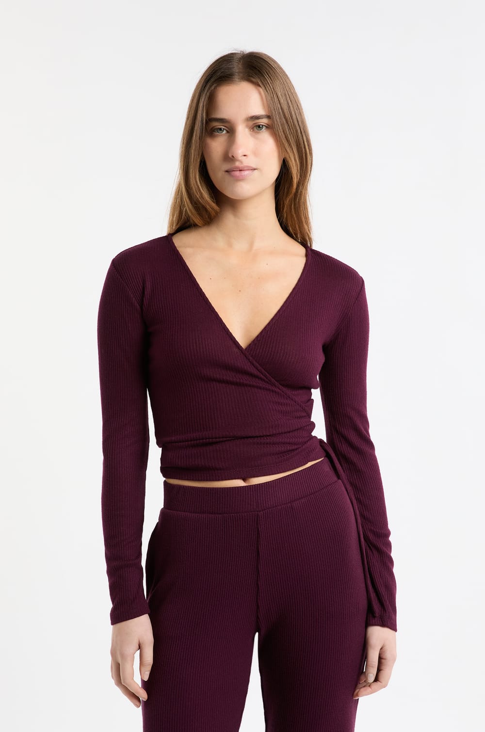 Long-sleeved wrap pyjama t-shirt;${refinementColor}