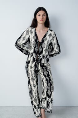 Wide-leg Pyjama Trousers with Prints;${refinementColor}