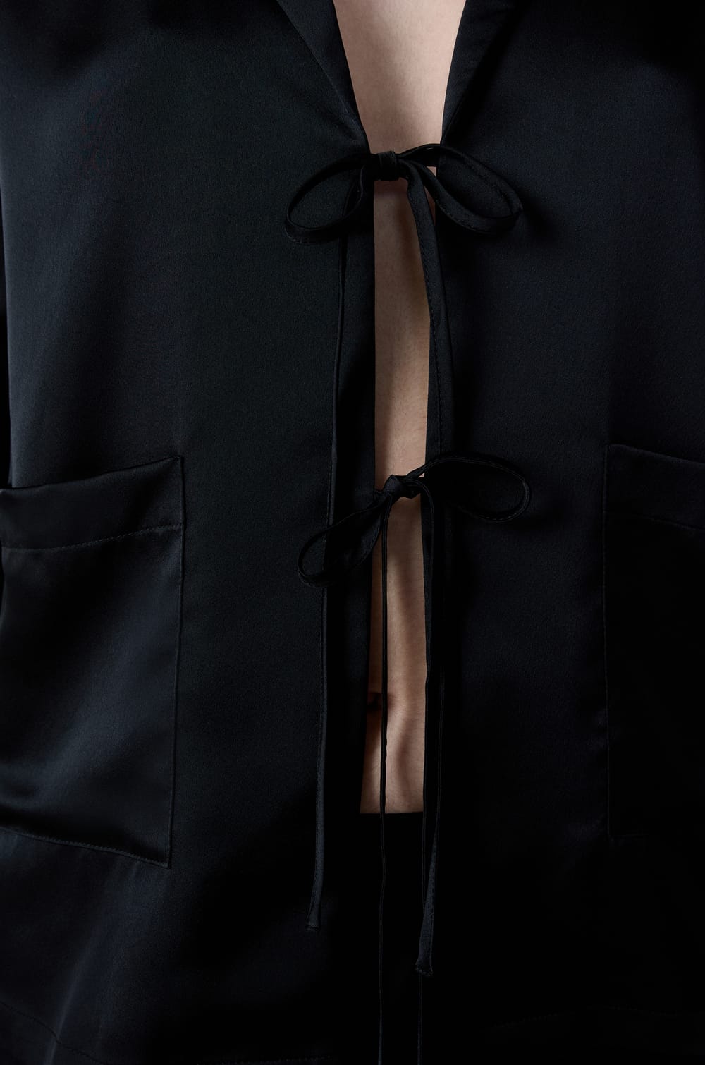 Satin Pyjama Shirt with Bow;${refinementColor}