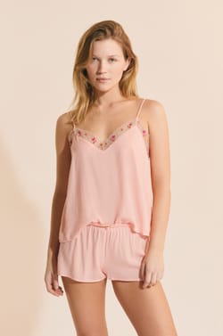 Caraco avec d&eacute;tails en dentelle fleuris;${refinementColor}