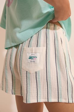 Short de pyjama &agrave; rayures en coton;${refinementColor}