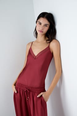 Satin camisole with lace neckline;${refinementColor}