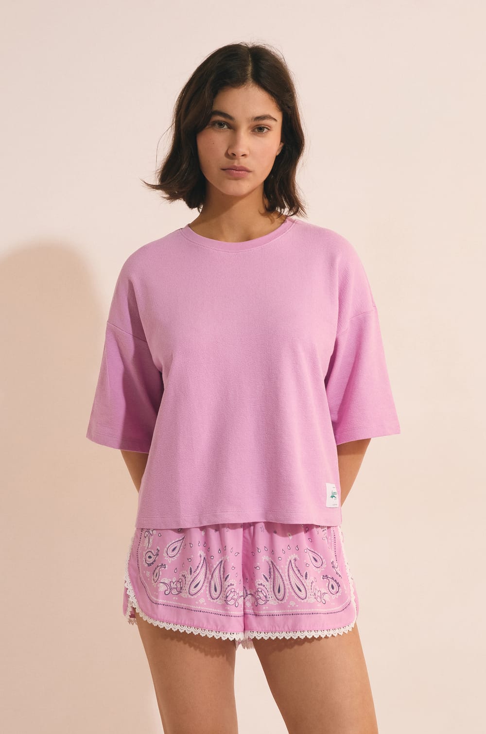 T-shirt de pyjama manches courtes en coton;${refinementColor}