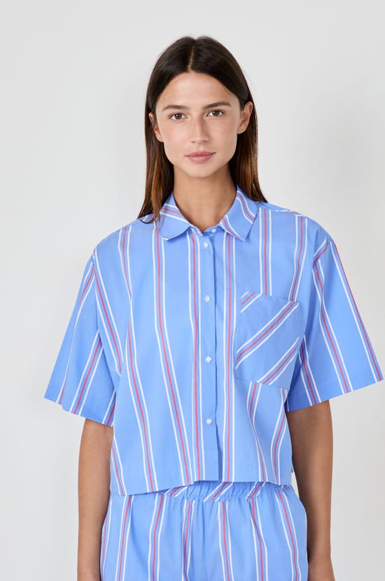 Chemise de pyjama manches courtes rayée;${refinementColor}