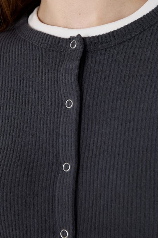 Long-sleeved ribbed cardigan;${refinementColor}