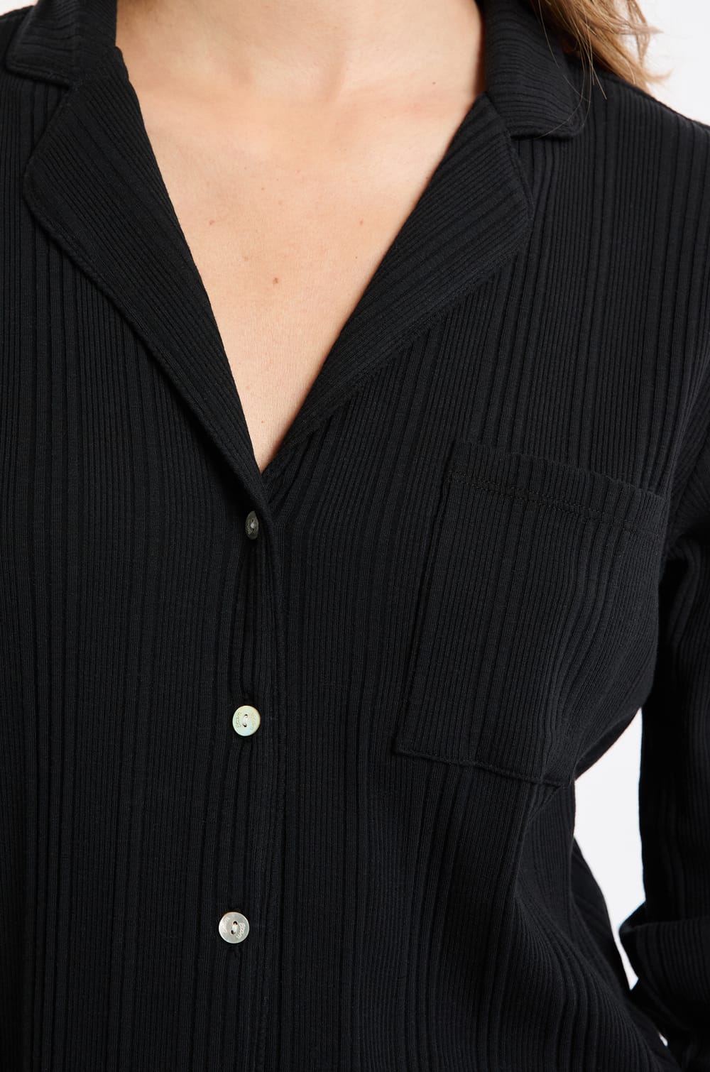 Ribbed Richelieu Pyjama Shirt;${refinementColor}