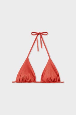 Glittery Triangle Bikini Top;${refinementColor}