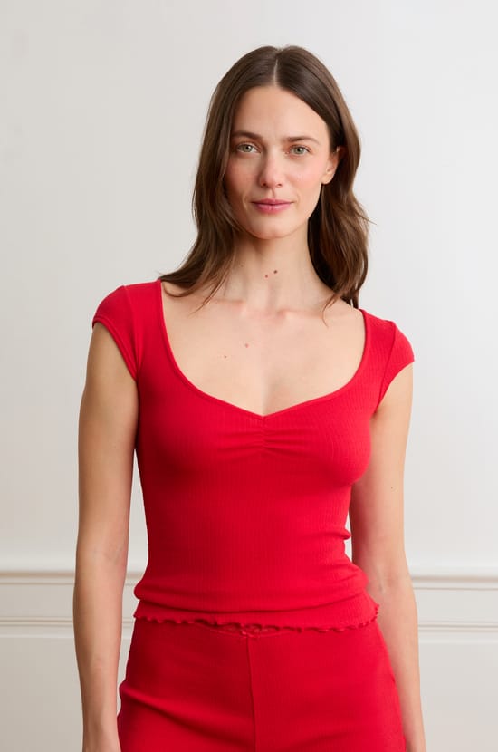 Short-Sleeve Cotton Pajama Top;${refinementColor}