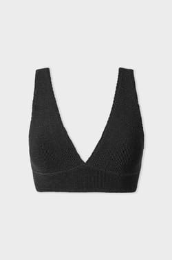 Triangle bikini top in stretchy glittery fabric;${refinementColor}