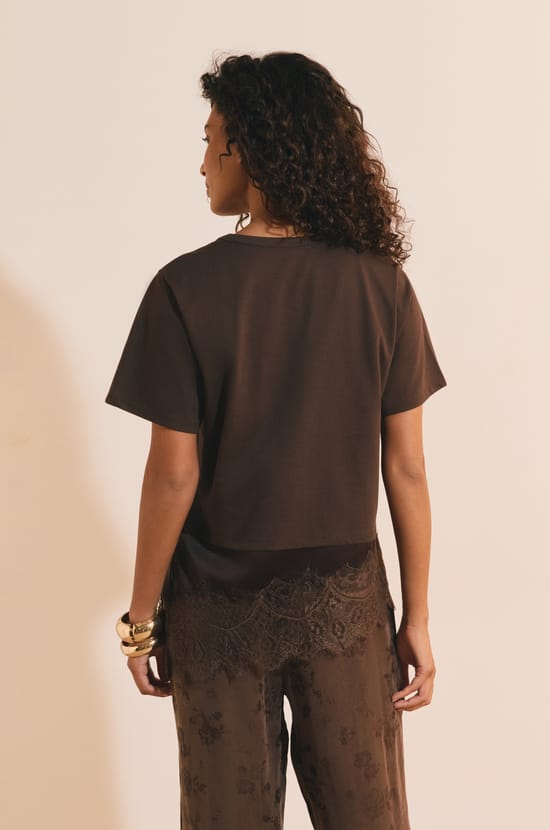 T-shirt asym&eacute;trique avec dentelle en coton;${refinementColor}