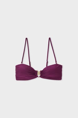 Top de bikini sujetador bandeau brillante con anilla y tirantes extra&iacute;bles;${refinementColor}
