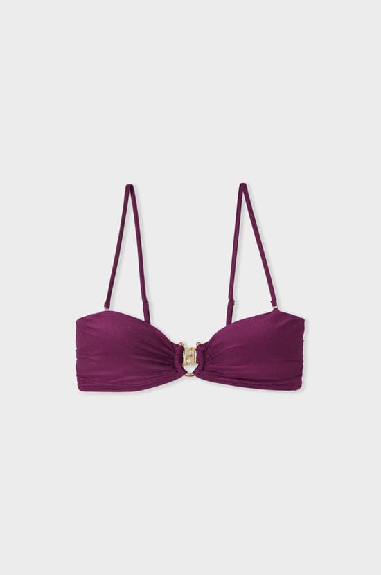 Top de bikini sujetador bandeau brillante con anilla y tirantes extra&iacute;bles;${refinementColor}