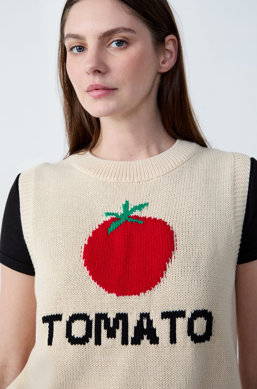 Sleeveless "Tomato" print sweater;${refinementColor}