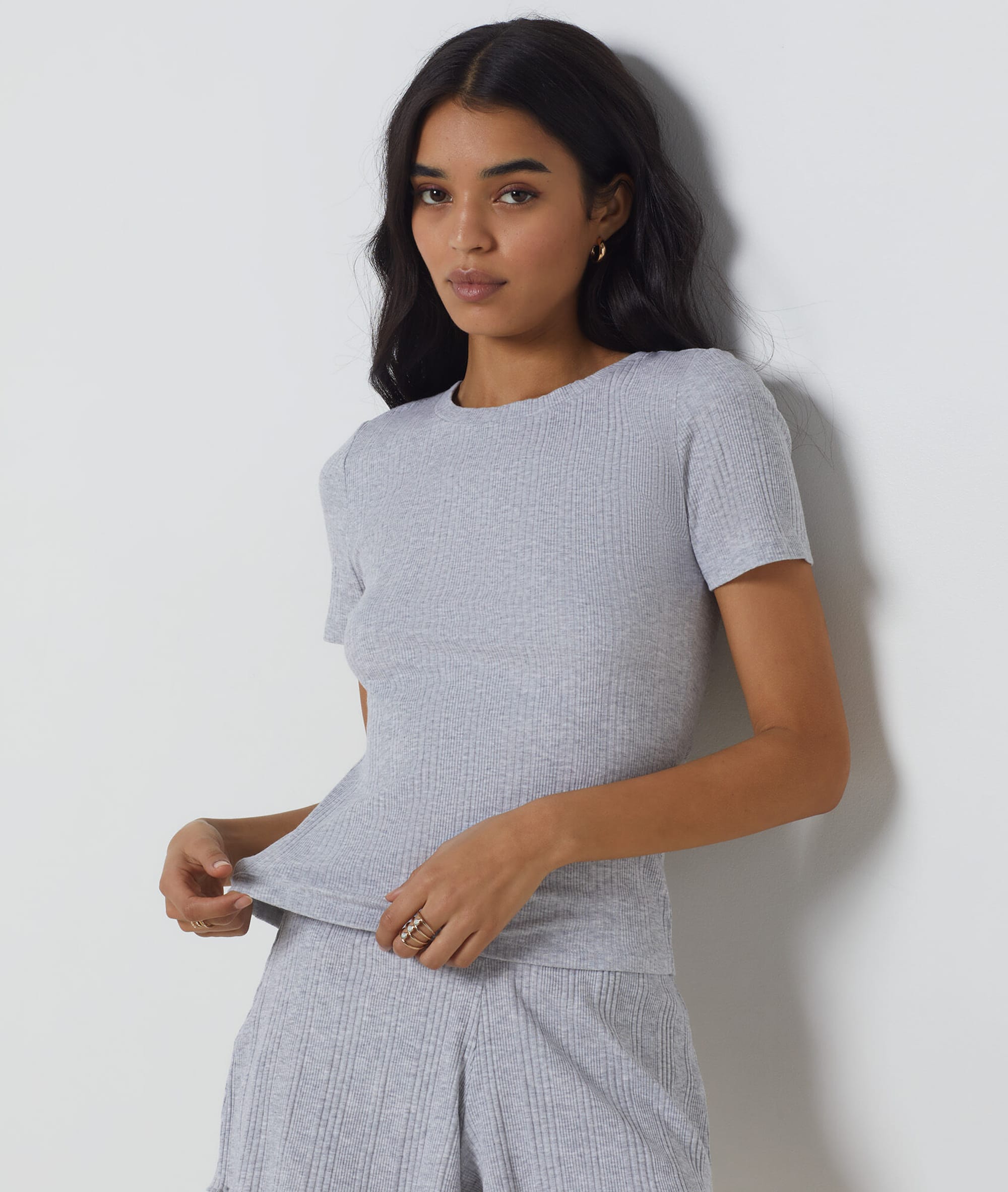 T-shirt Femme En Maille Côtelée - Coupe Ajustée, Manches Courtes - Essentiel Quotidien - 3