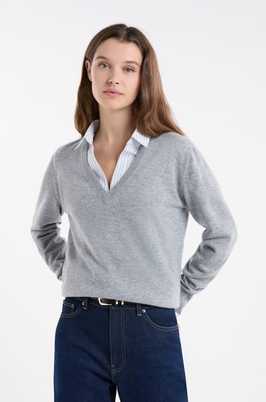 V-hals trui met wol;${refinementColor}