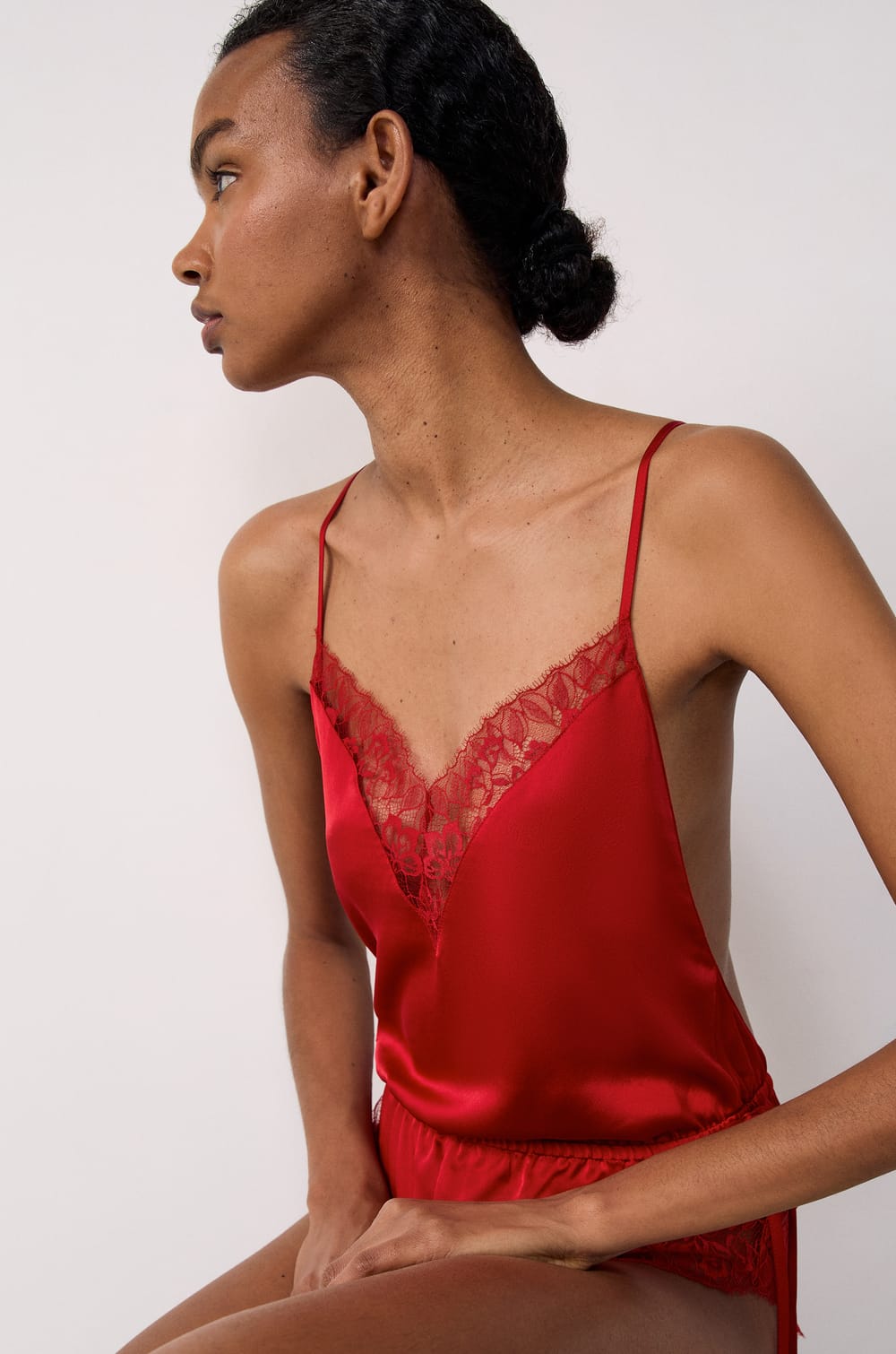Satin Short Jumpsuit with Lace Details;${refinementColor}