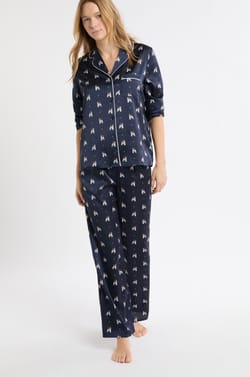 Satin Pyjama Trousers with Dog Print;${refinementColor}