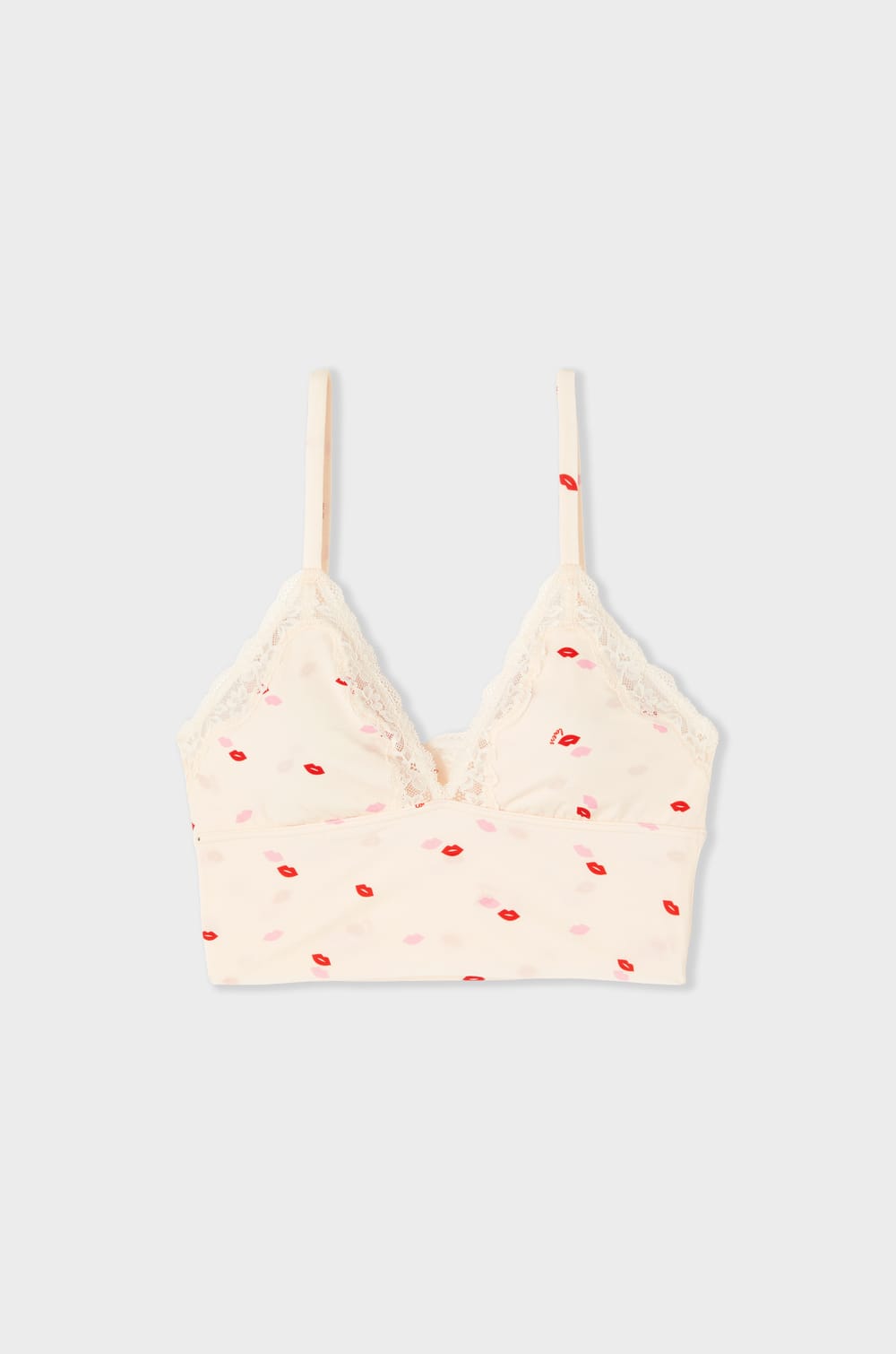 Soutien-gorge triangle &agrave; motifs bisous en microfibre avec d&eacute;tails en dentelle;${refinementColor}