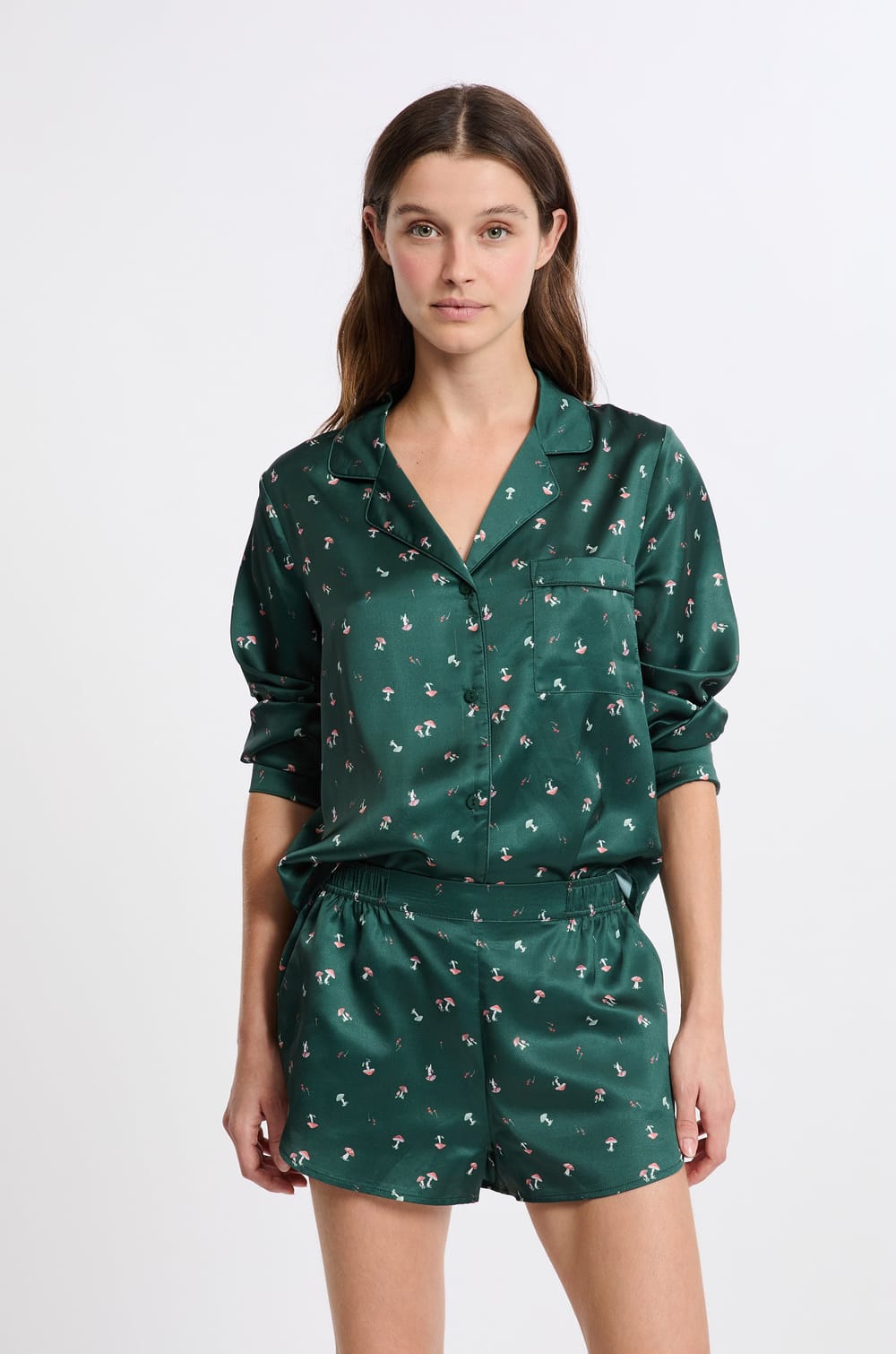 Pyjama 2 pièces à motifs effet satin;${refinementColor}