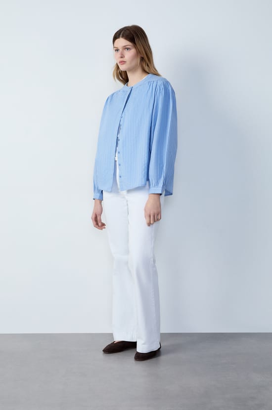 Cotton shirt with puff sleeves;${refinementColor}