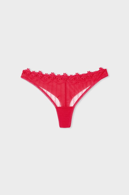 Floral Embroidered Tulle Tanga;${refinementColor}