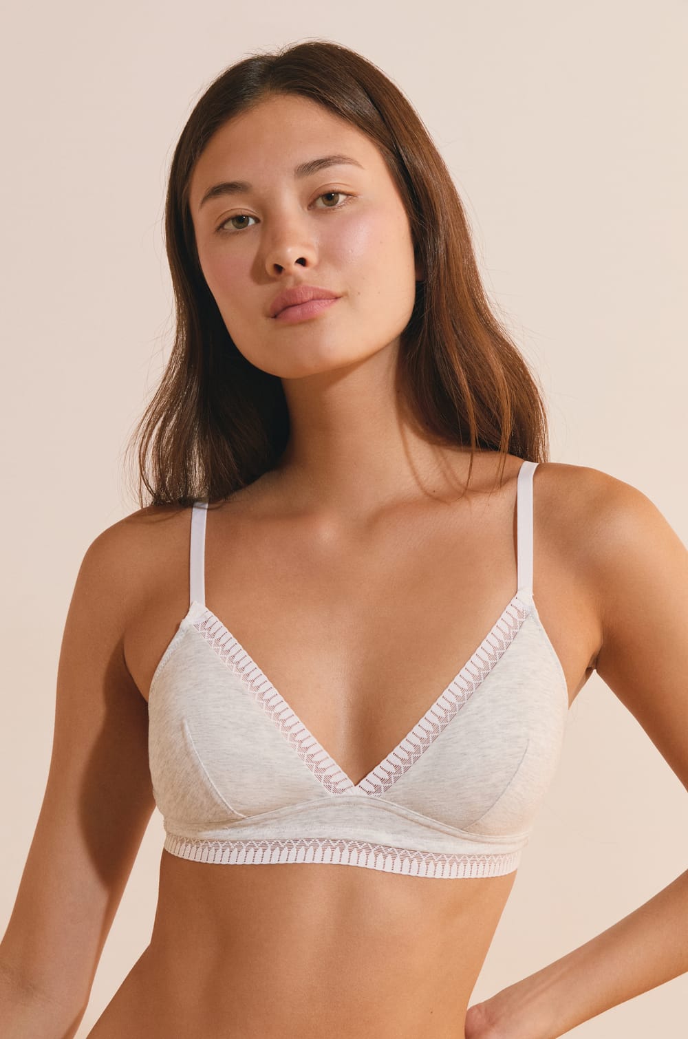 Cotton Wireless Triangle Bra;${refinementColor}