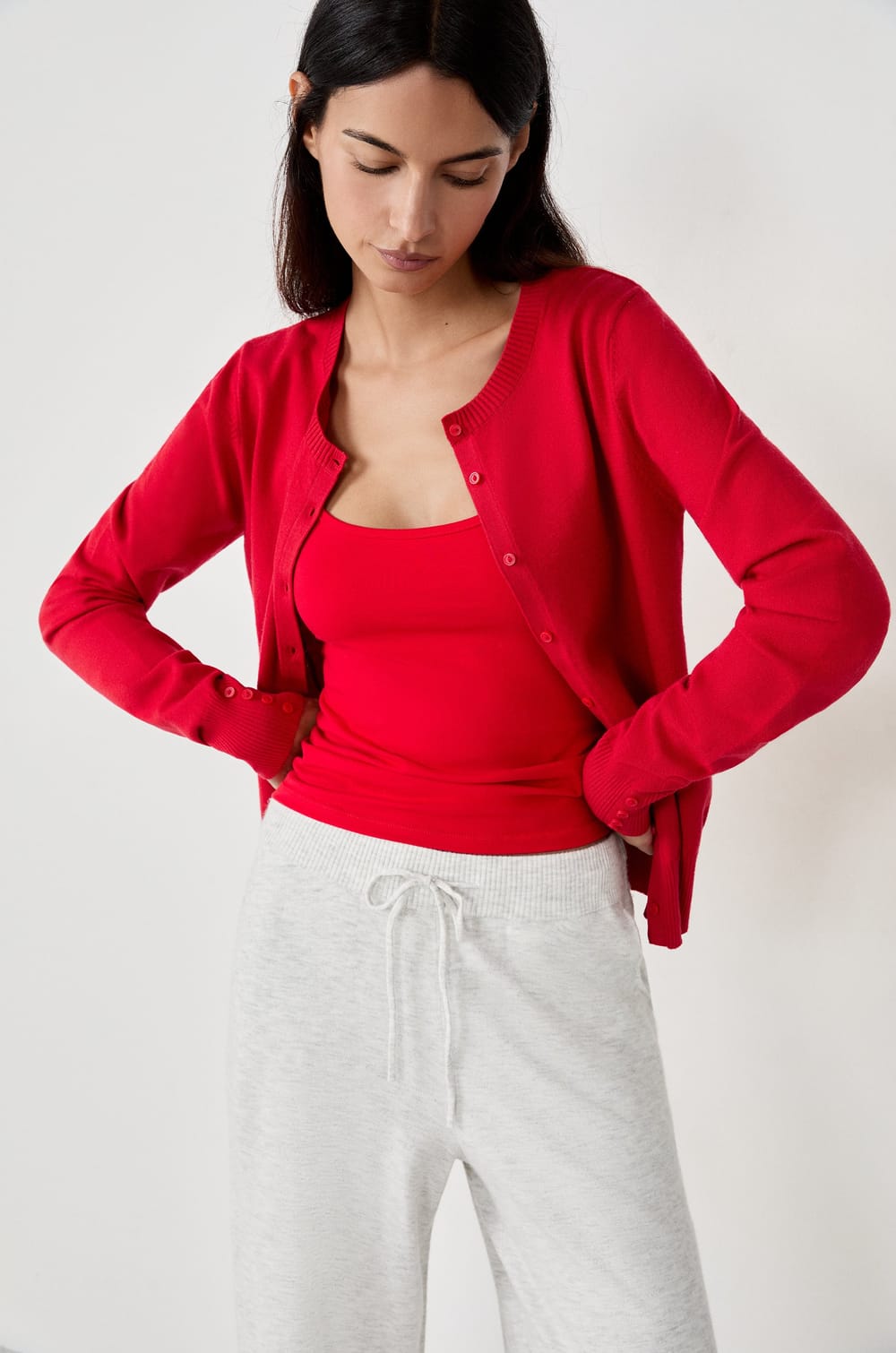 Long-sleeved cardigan with buttons;${refinementColor}