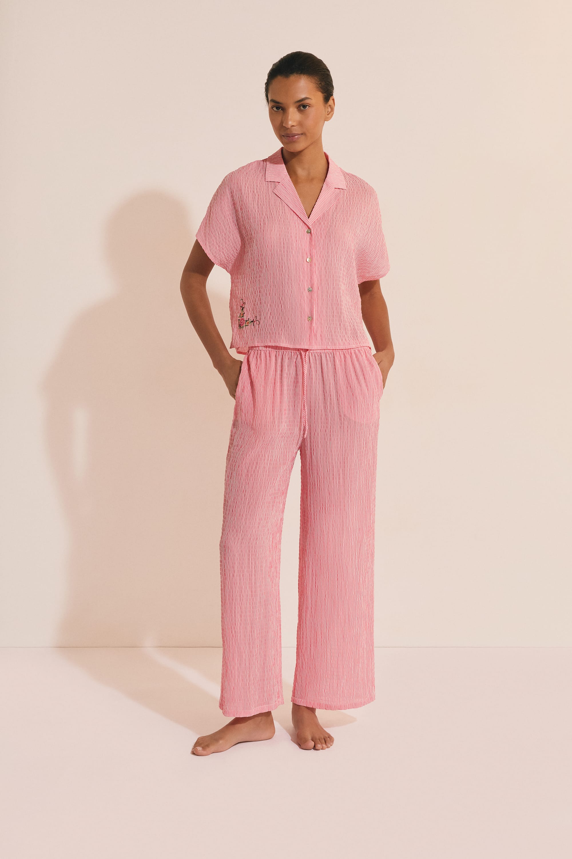 Striped Capri Pants - OSELIA - IMP FOND ROSE - ETAM