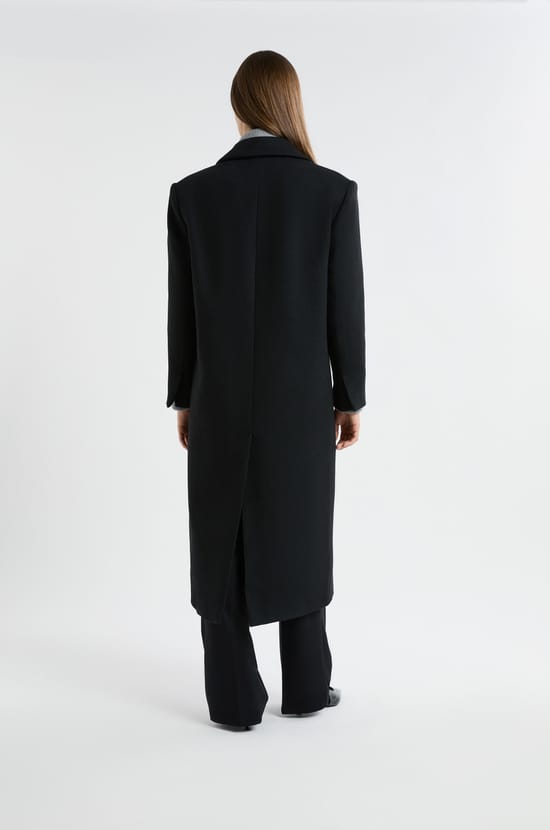 Long Straight-Cut Coat with Wool;${refinementColor}