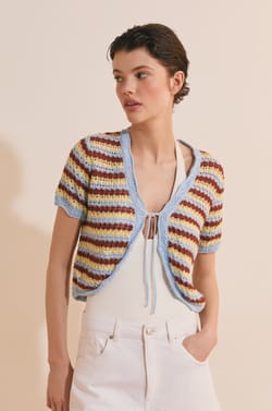 Cardigan manches courtes ouvert sur le devant;${refinementColor}