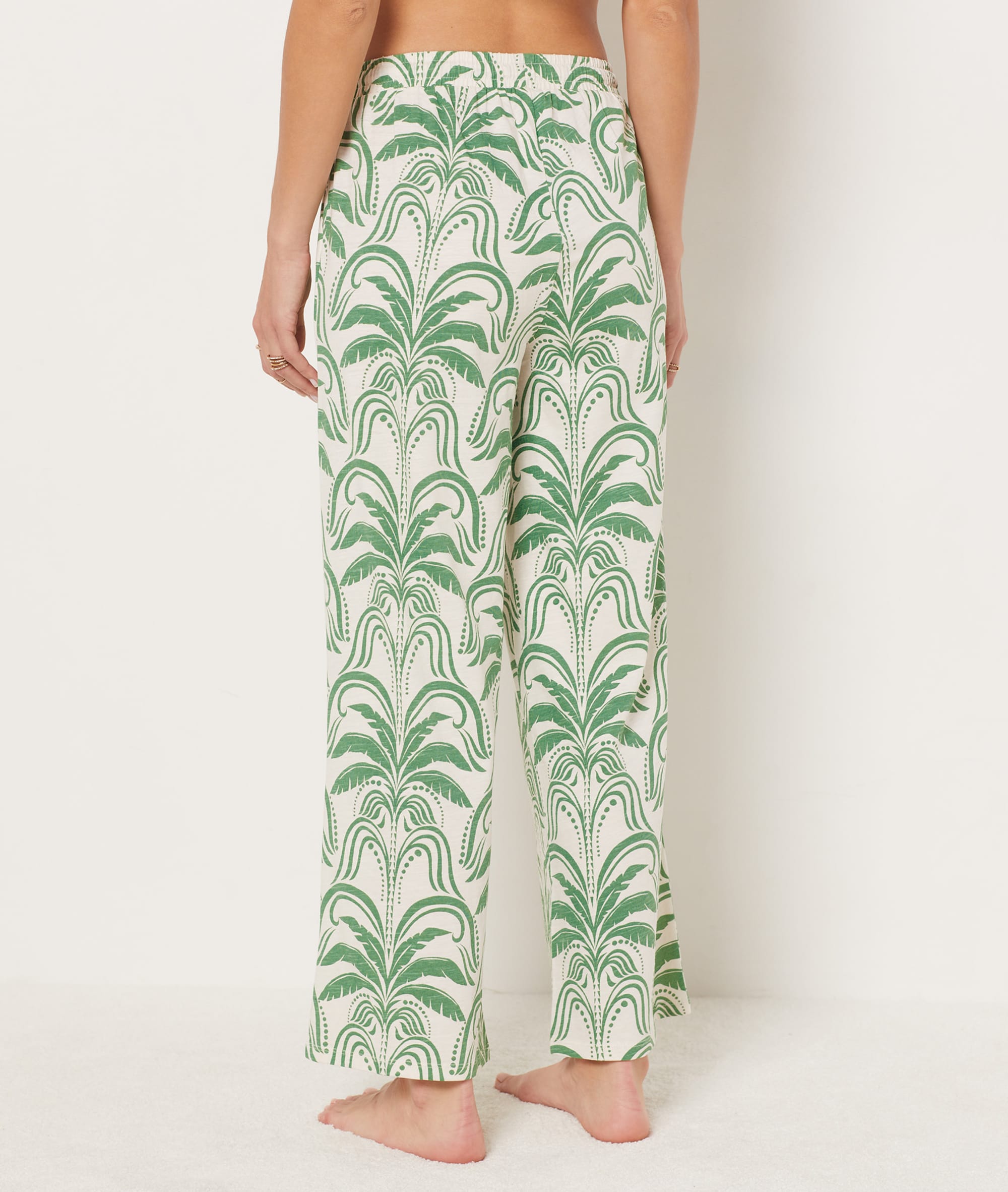 Palm Tree Print Wide Cut 7/8 Pyjama Trousers - VILIANA - ECRU - ETAM