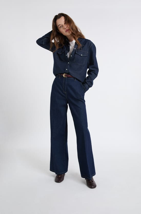 Jeans corte ancho de algod&oacute;n;${refinementColor}