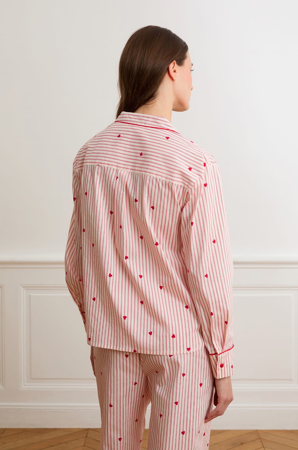 Striped And Heart Print Shirt With Cotton;${refinementColor}