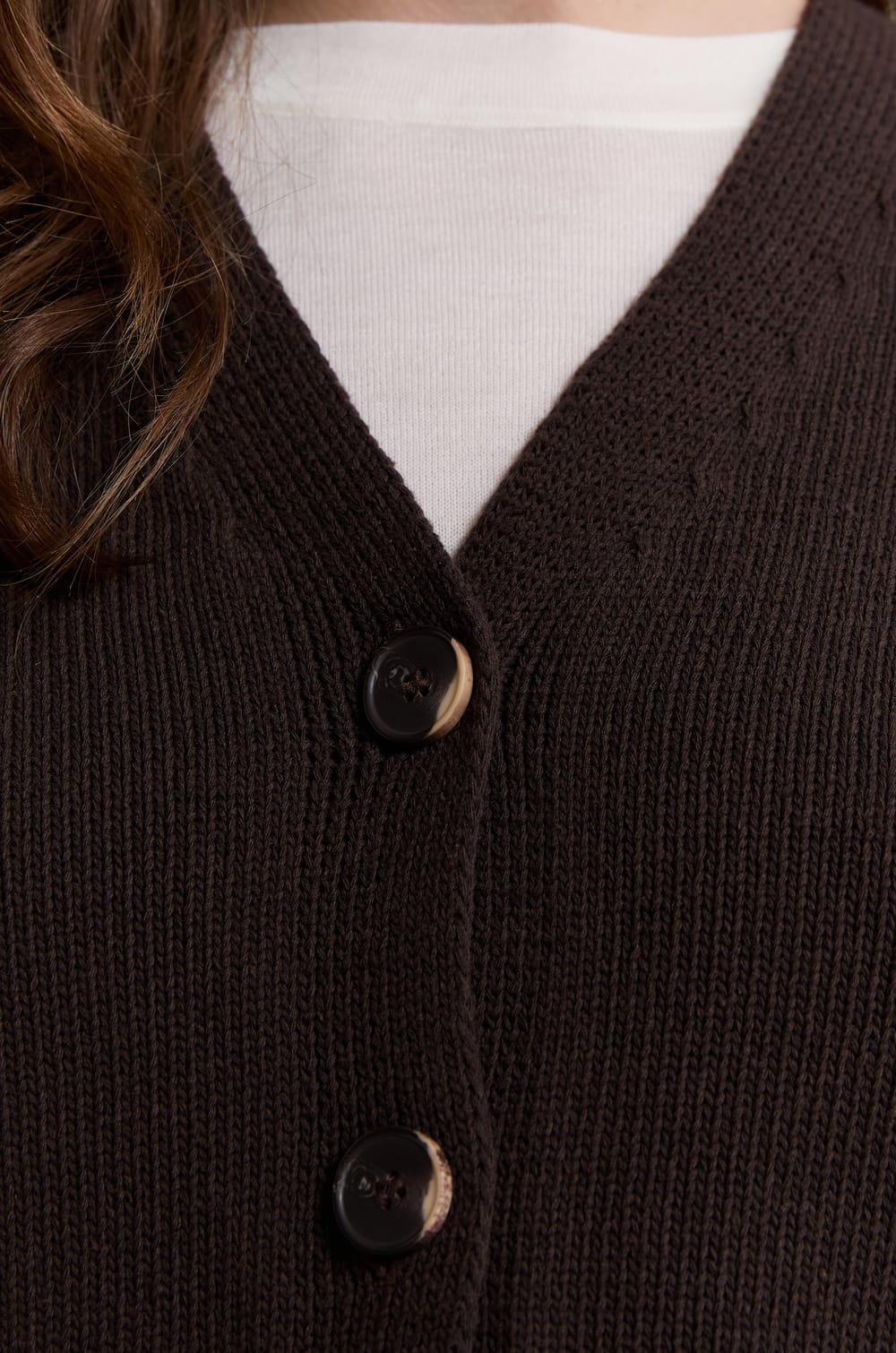 V-neck Cardigan with Cotton;${refinementColor}