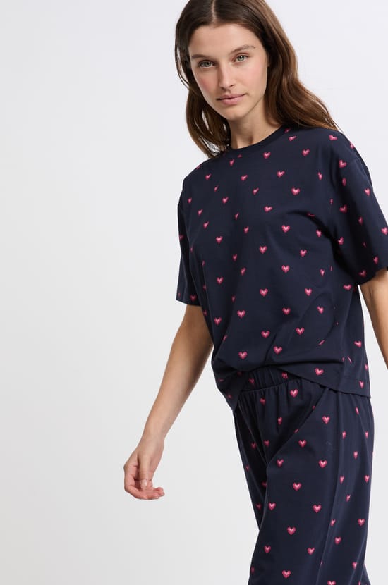 Ensemble de pyjama à motifs coeurs en coton;${refinementColor}