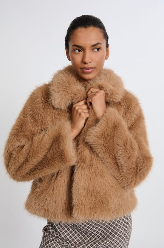 Short Faux Fur Coat;${refinementColor}