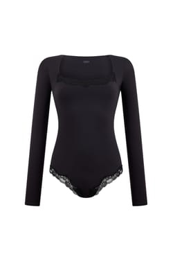 Body manches longues en microfibre et dentelle;${refinementColor}