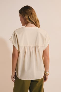 Blouse sans manches boutonn&eacute;e en coton;${refinementColor}
