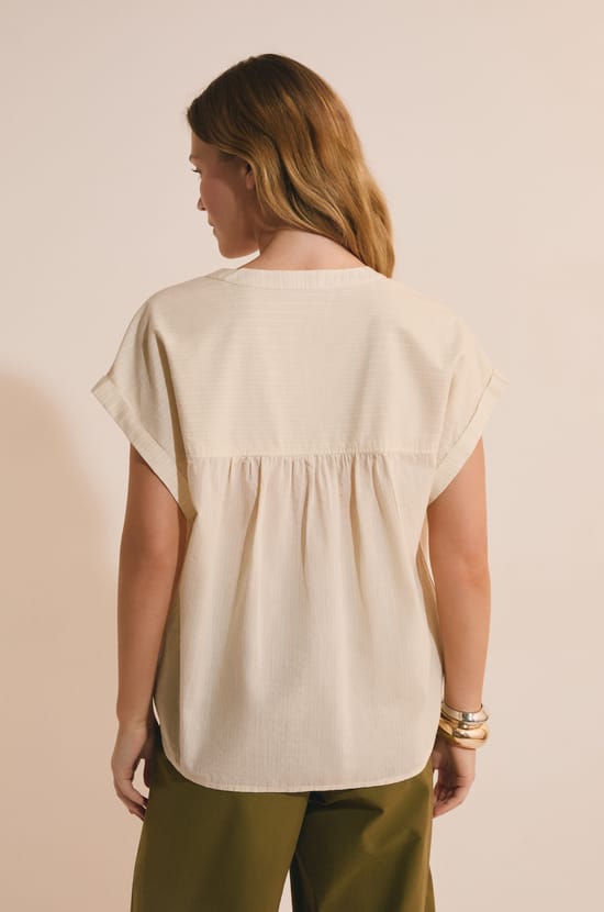 Blouse sans manches boutonn&eacute;e en coton;${refinementColor}
