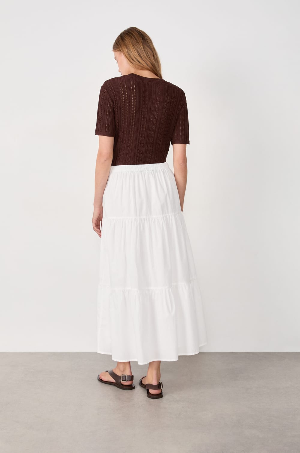 Jupe longue pliss&eacute;e en coton;${refinementColor}