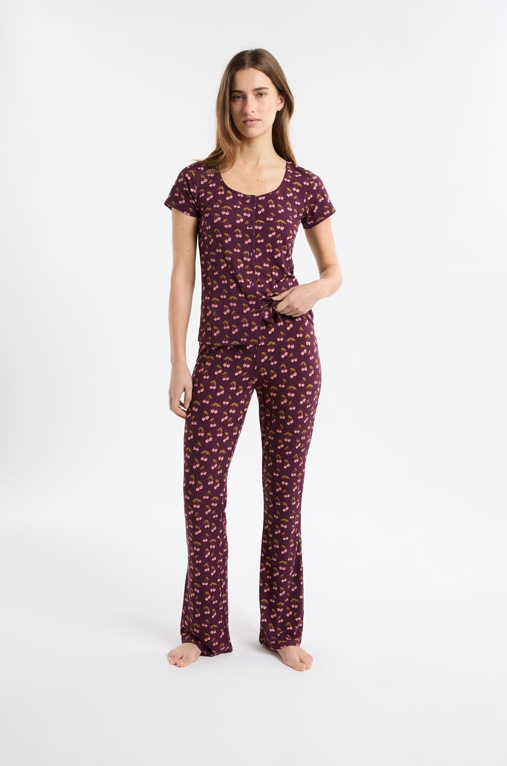 Cherry Print Pyjama T-shirt;${refinementColor}