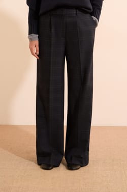 Pantalon coupe droite &agrave; carreaux;${refinementColor}