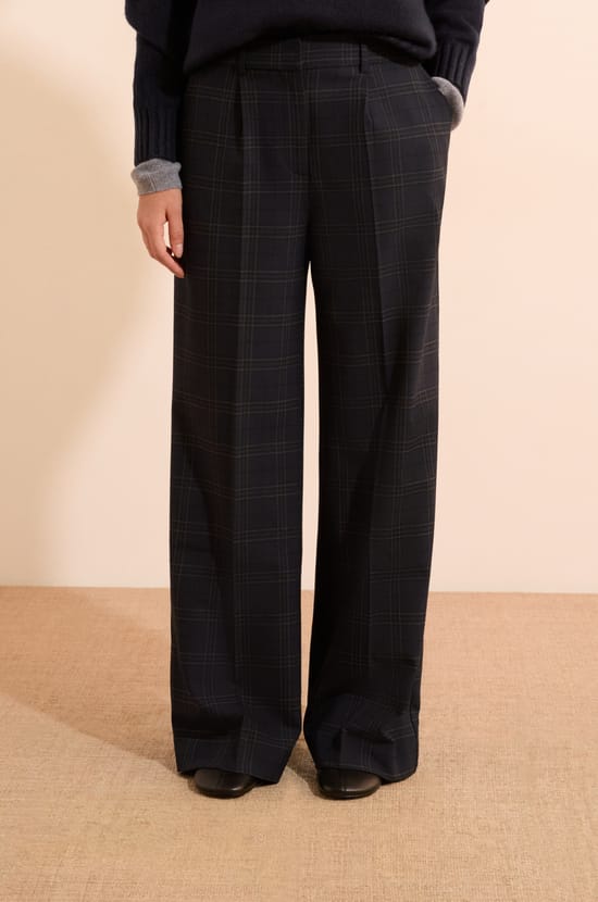 Pantalon coupe droite &agrave; carreaux;${refinementColor}
