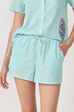 Short de pyjama rayé en coton;${refinementColor}
