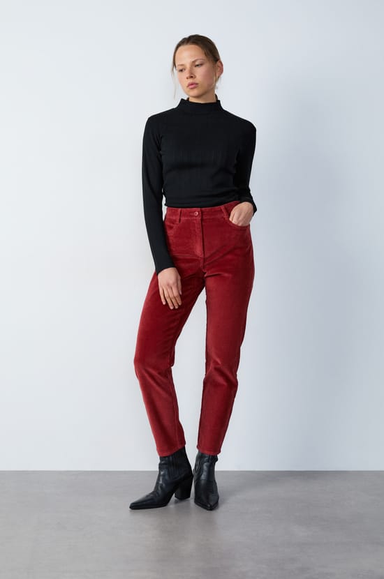 Pantalon coupe droite en velours;${refinementColor}