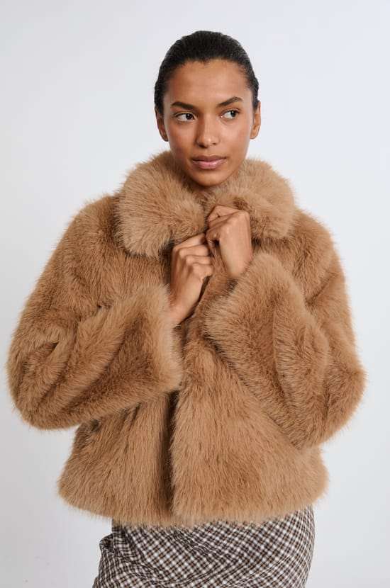 Short Faux Fur Coat;${refinementColor}
