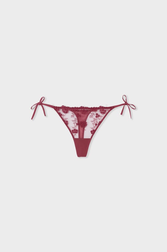 Tie-Side Thong in Embroidered Tulle;${refinementColor}