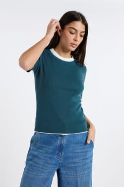 Pull col rond en maille fine pointelle;${refinementColor}
