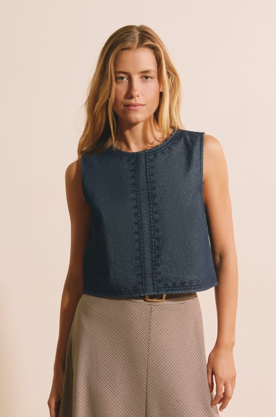 Top col V en coton;${refinementColor}