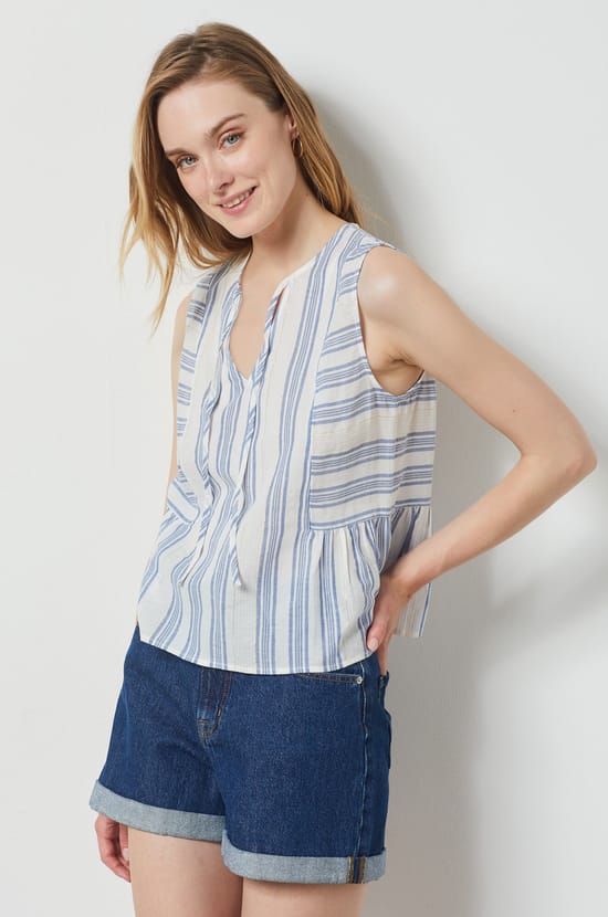 Blended Cotton Striped Tank Top;${refinementColor}